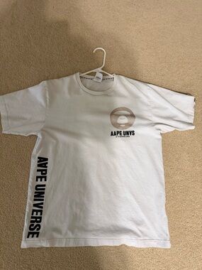 Bape AAPE UNVS White T-Shirt with Black and Tan Logo